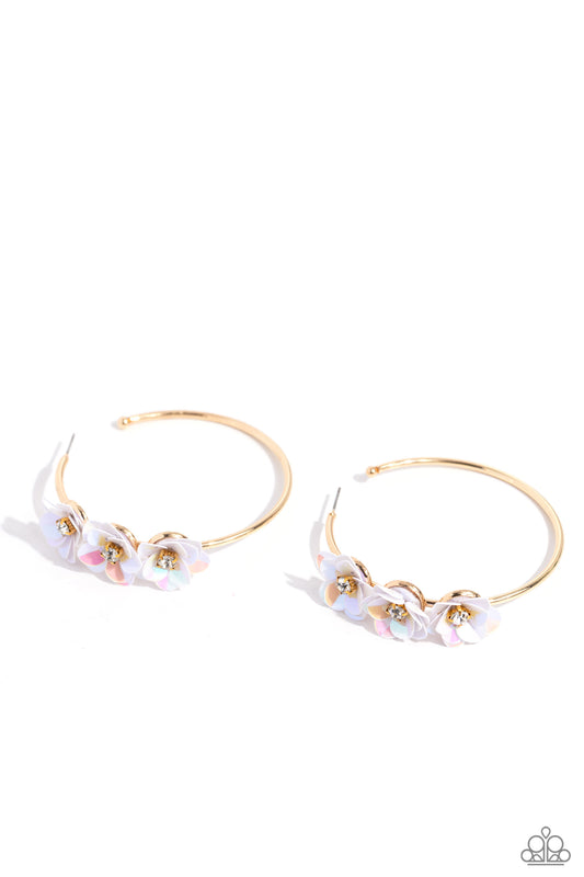 Paparazzi Ethereal Embellishment - Gold Flower Hoop Earrings
