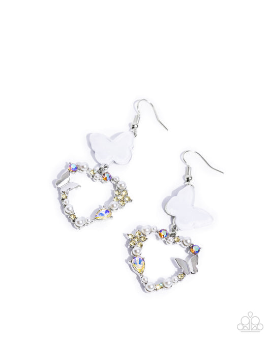 Paparazzi Flirty Flight - Yellow White Multi Butterfly Earrings