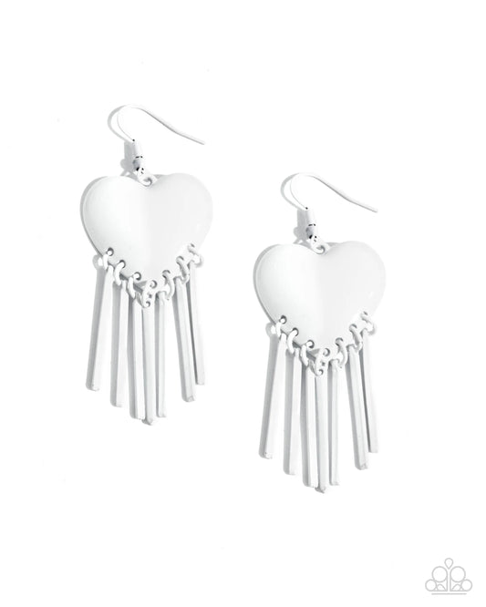 Paparazzi Flirty Fringe - White Heart Earrings