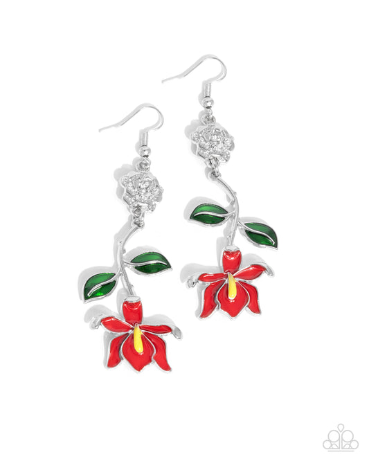 Paparazzi Floral Fractal - Red Flower Earrings