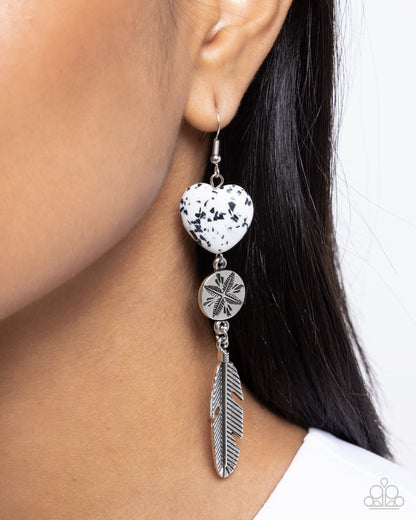Paparazzi Free Spirited Fame - White Feather Earrings