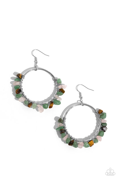 Paparazzi Handcrafted Habitat - Green Multi Stone Earrings