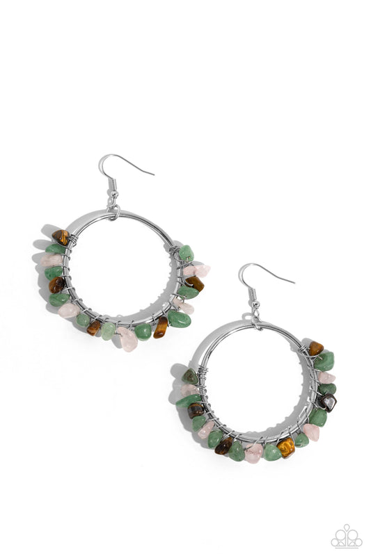 Paparazzi Handcrafted Habitat - Green Multi Stone Earrings