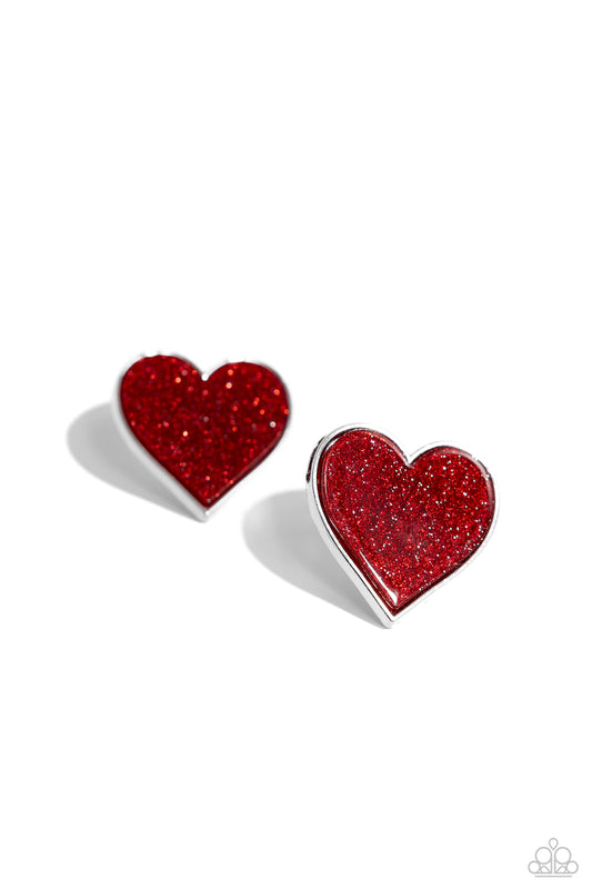 Paparazzi Glitter Gamble - Red heart earrings