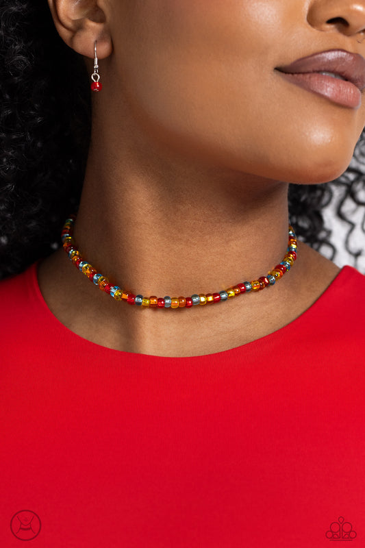 Paparazzi Colorfully GLASSY - Red Multi Necklace