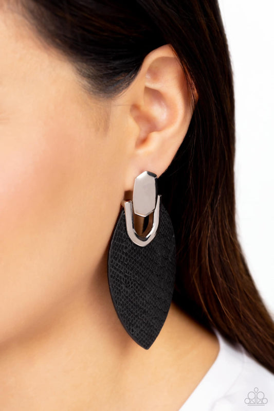 Paparazzi Wildly Workable - Black Leather earrings