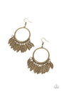 Paparazzi FOWL Tempered - Brass Leaf Earrings