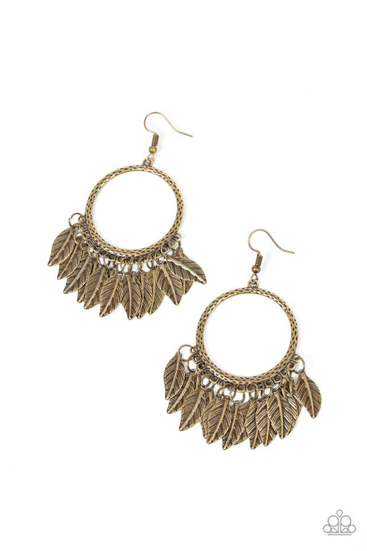 Paparazzi FOWL Tempered - Brass Leaf Earrings