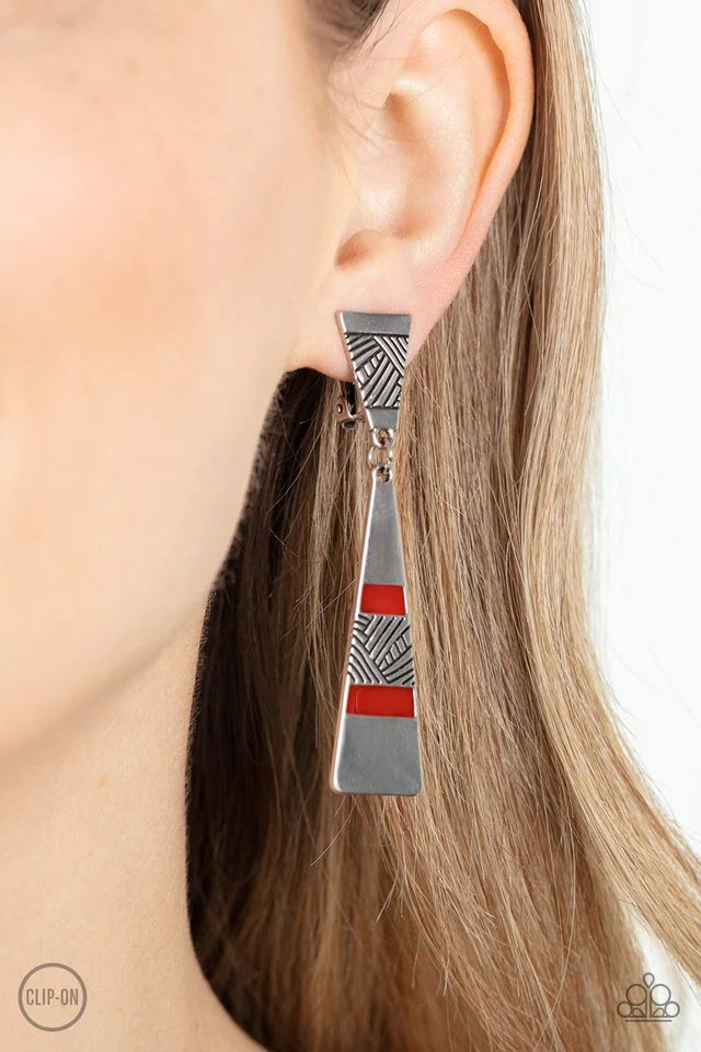 Paparazzi Safari Seeker - Red Clip On Earrings