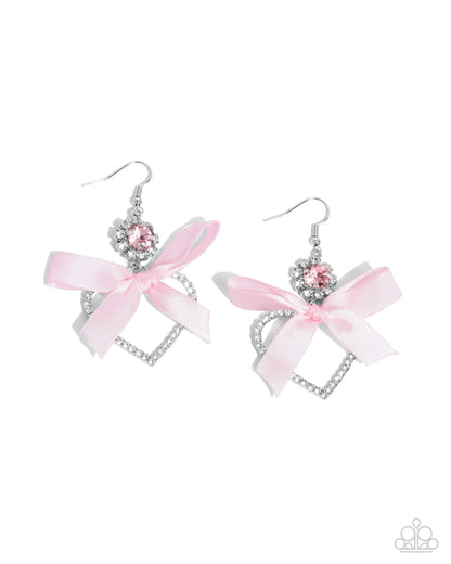 Paparazzi Kawaii Keepsake - Pink Ribbon Heart Earrings