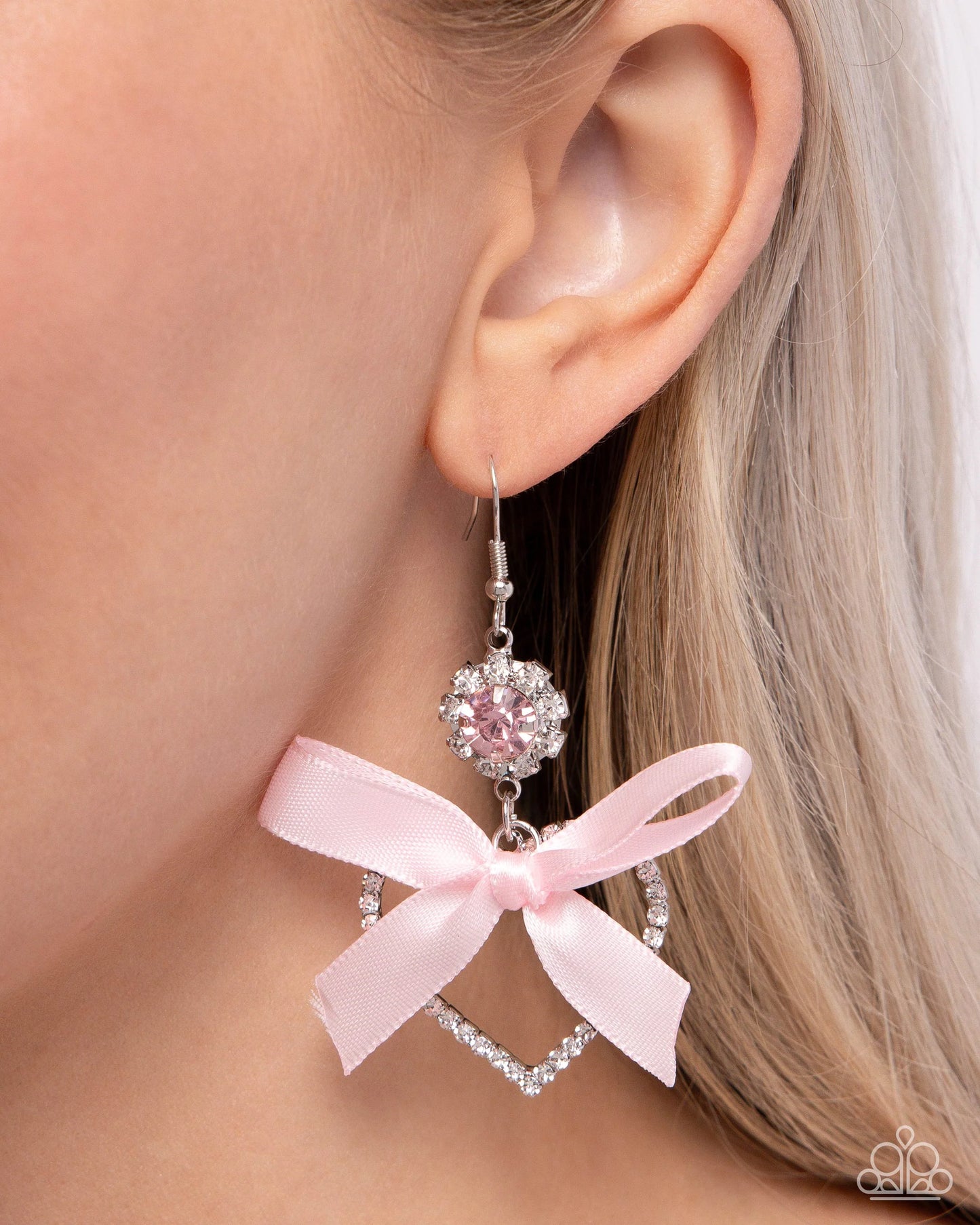 Paparazzi Kawaii Keepsake - Pink Ribbon Heart Earrings