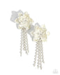 Paparazzi Lotus Length - White Flower Post Earrings