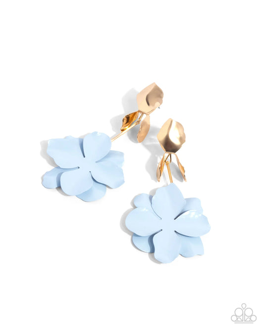 Paparazzi Malibu Moderato - Blue and Gold Flower Earrings