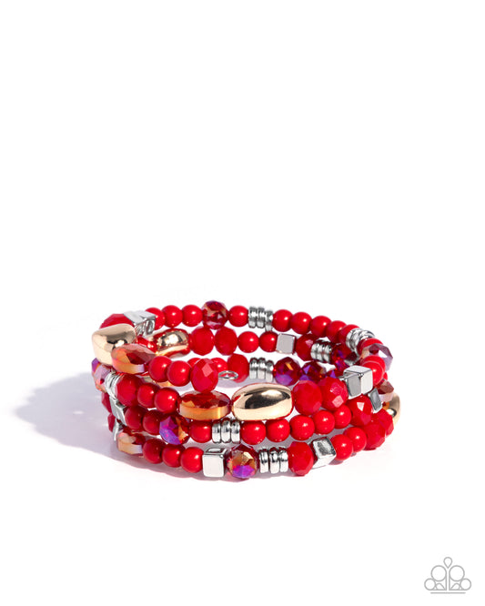 Paparazzi Material WHIRL - Red and Gold Coil Bracelet