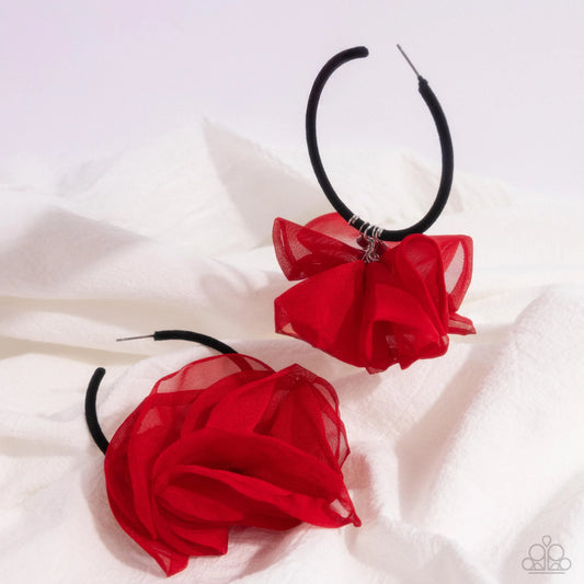 Paparazzi Passionate Promenade - Red Black Floral Earrings