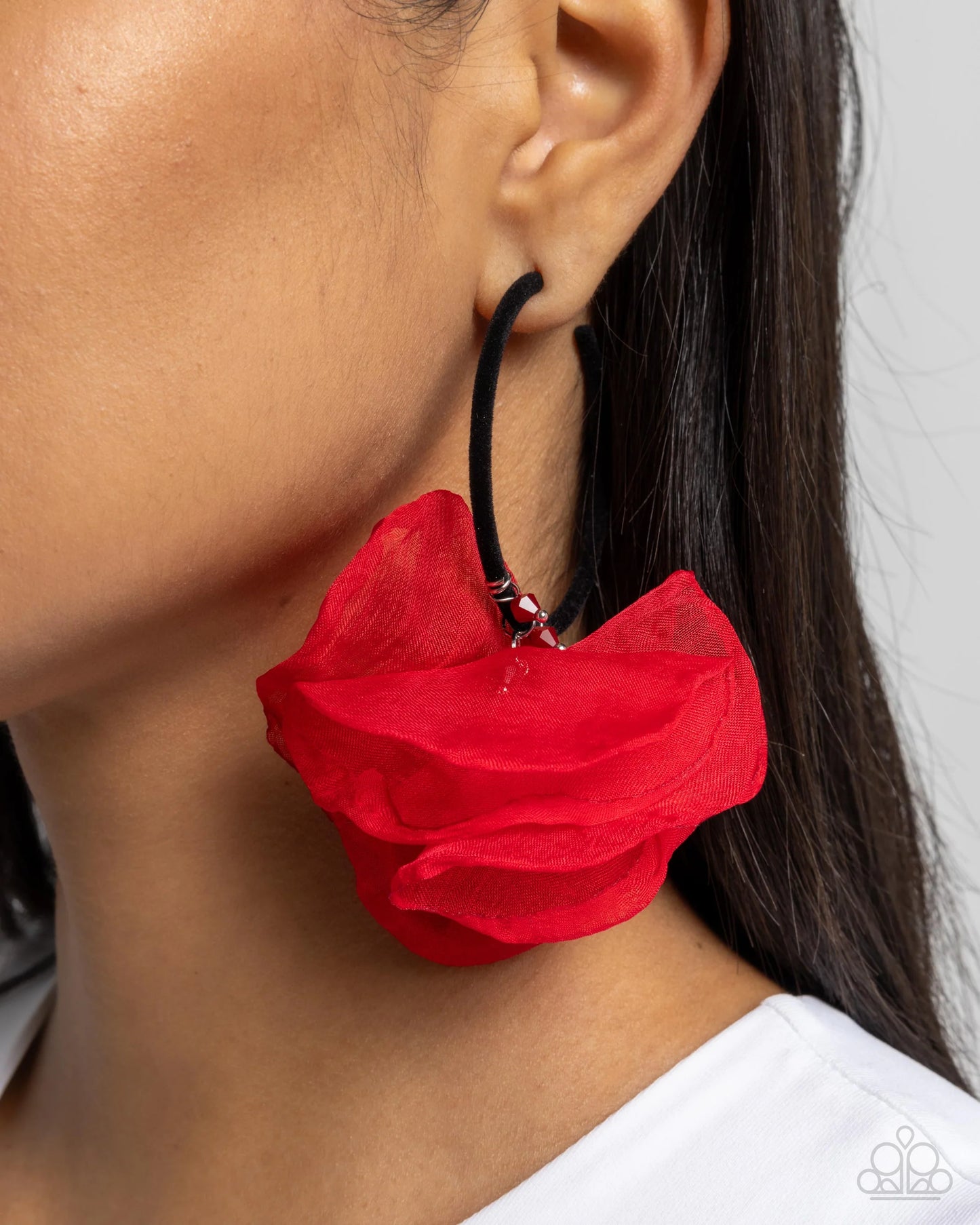 Paparazzi Passionate Promenade - Red Black Floral Earrings