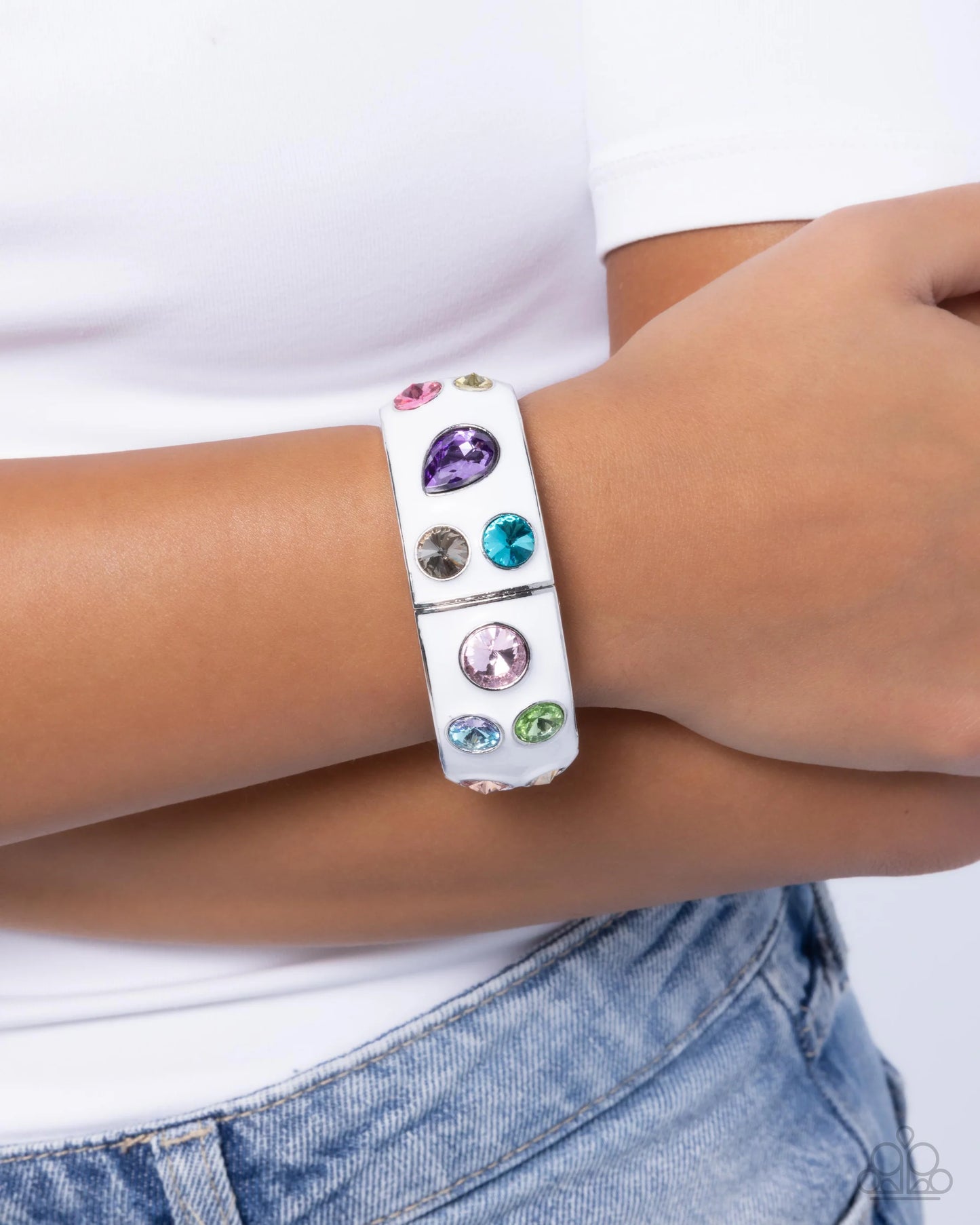Paparazzi Planned Polka Dots - White Multi Hinge Bracelet