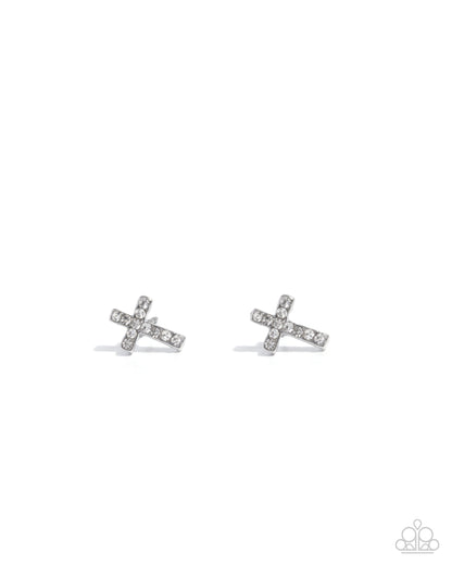 Paparazzi Sacred Shimmer - Silver Cross Earrings
