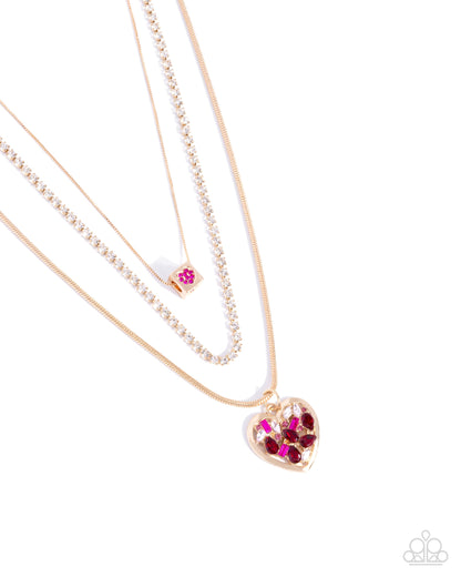 Paparazzi Seize The Sides - Gold Pink Layered Heart Necklace