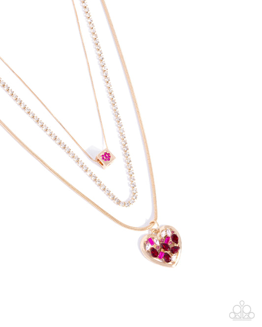 Paparazzi Seize The Sides - Gold Pink Layered Heart Necklace