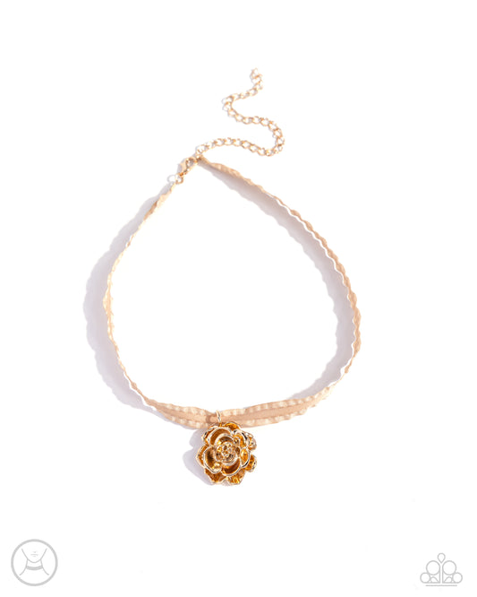 Paparazzi Seize The Spring - Gold Rose Choker Necklace