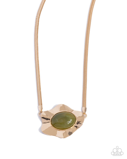 Paparazzi Sideways Shimmer - Green Gold Necklace