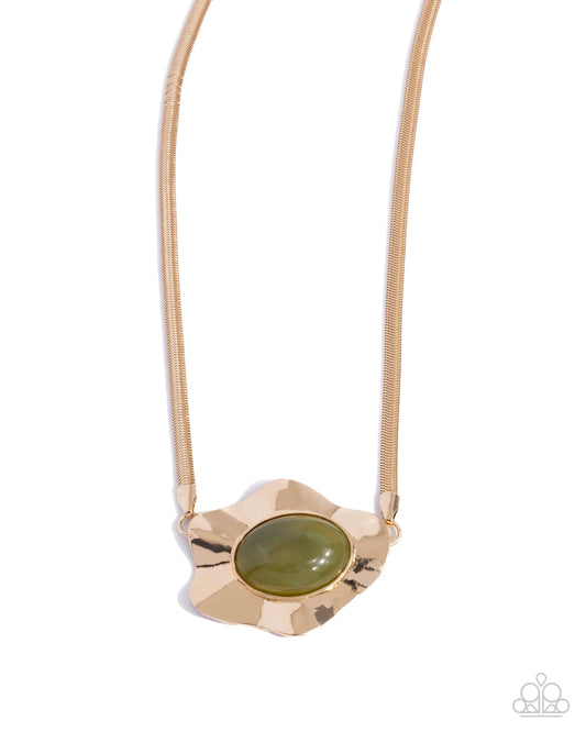 Paparazzi Sideways Shimmer - Green Gold Necklace
