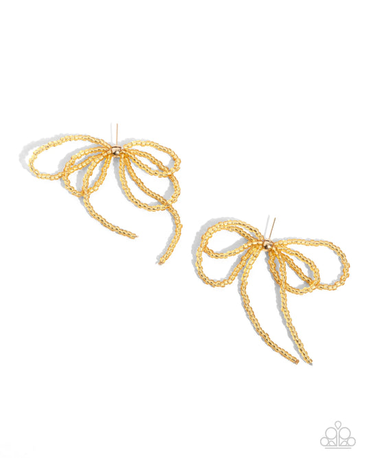 Paparazzi Sophisticated Sprinkle - Gold Bow Seed Bead Earrings