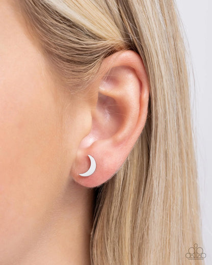 Paparazzi Stainless Space - Moon Crescent Silver Earrings