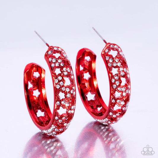Paparazzi Stellar Significance - Red Star Hoop Earrings