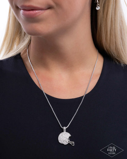 Paparazzi Touchdown Twinkle - Silver Football Helmet Necklace