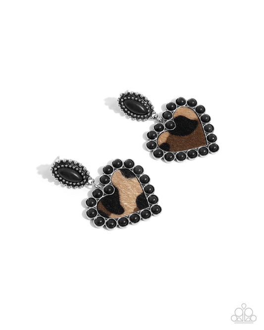 Paparazzi Whimsical Wrangler - Black Animal Print Heart Earrings