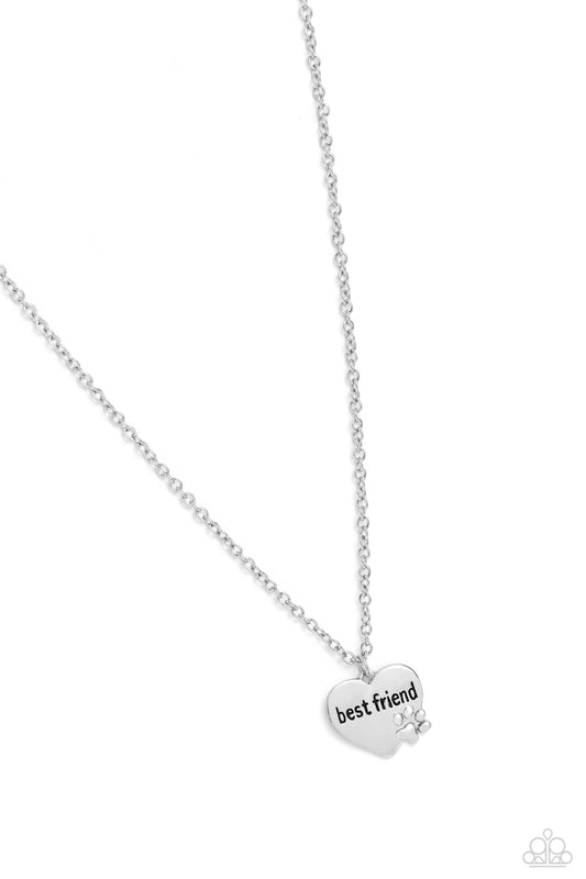 Paparazzi Mans Best Friend - Silver Paw Print Heart Necklace