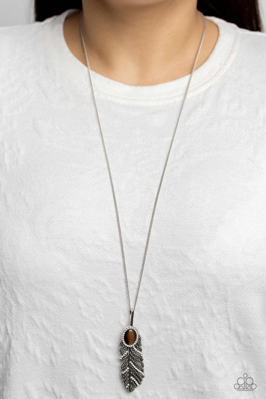 Paparazzi Pure QUILL-Power - Brown Feather Necklace