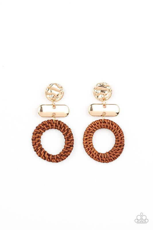 Paparazzi Woven Whimsicality - Gold Brown Earrings