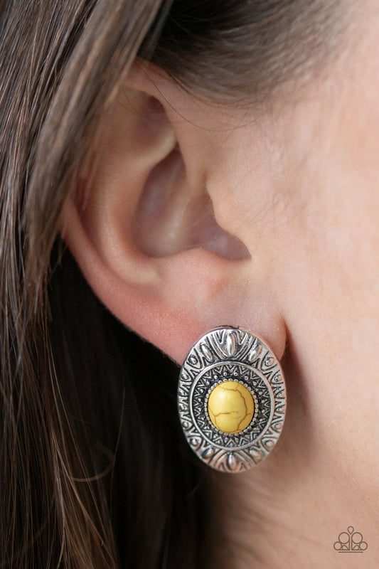 Paparazzi Stone Tiki - Yellow Post Earrings