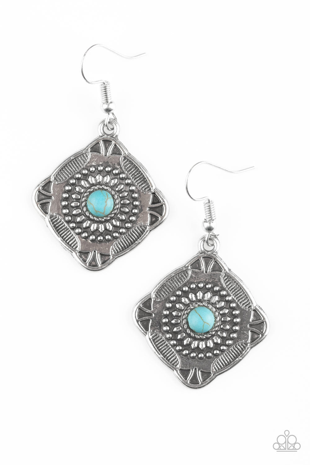 Paparazzi Fiercely Four Corners - Blue Earring