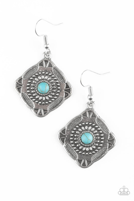 Paparazzi Fiercely Four Corners - Blue Earring