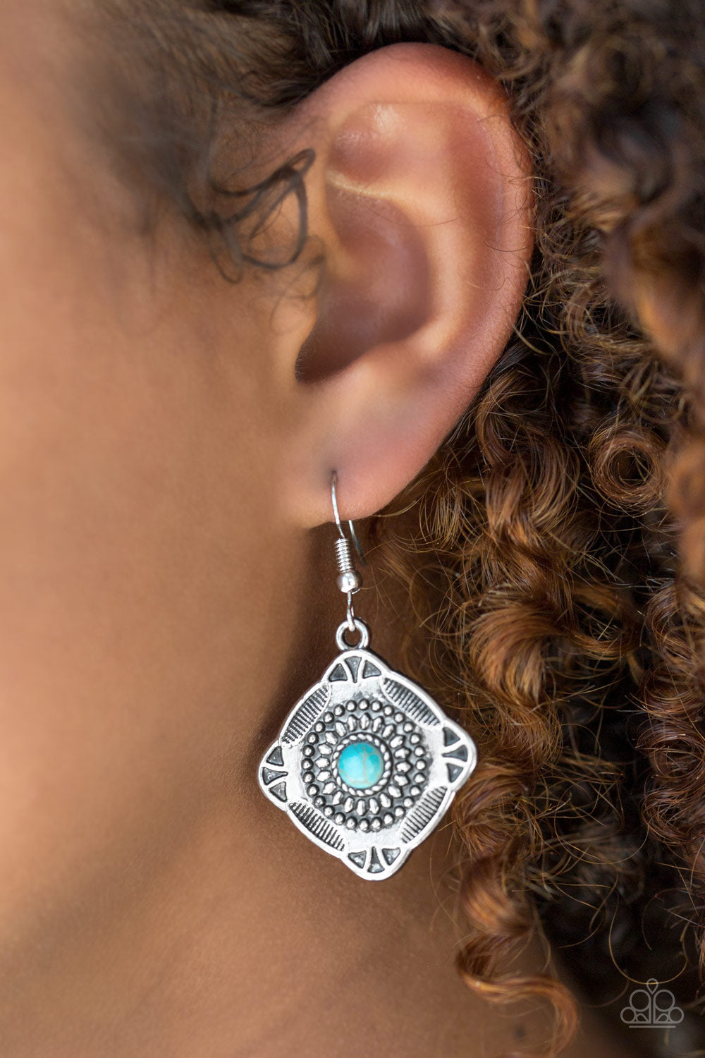 Paparazzi Fiercely Four Corners - Blue Earring