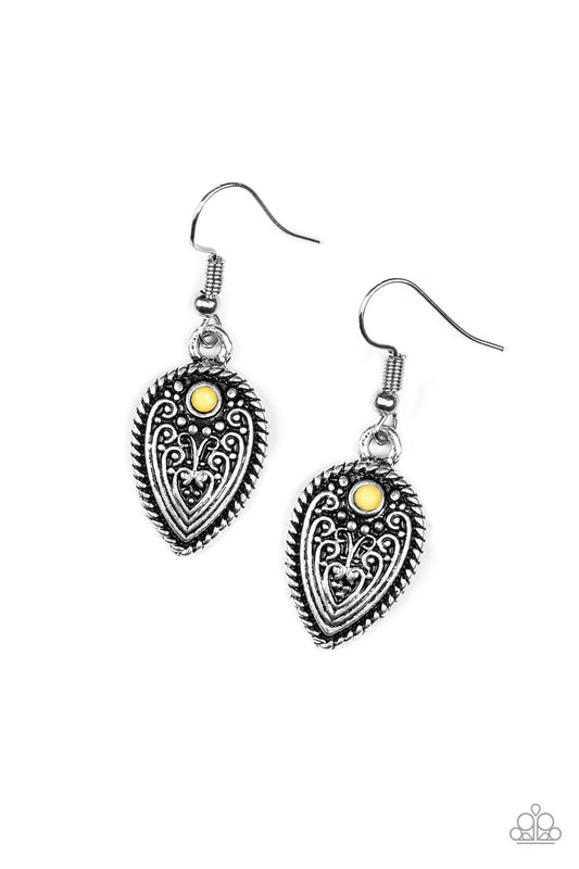 Paparazzi Distance PASTURE - Yellow Earrings