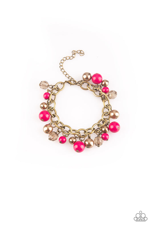 Paparazzi Grit And Glamour - Brass and Pink Bracelet