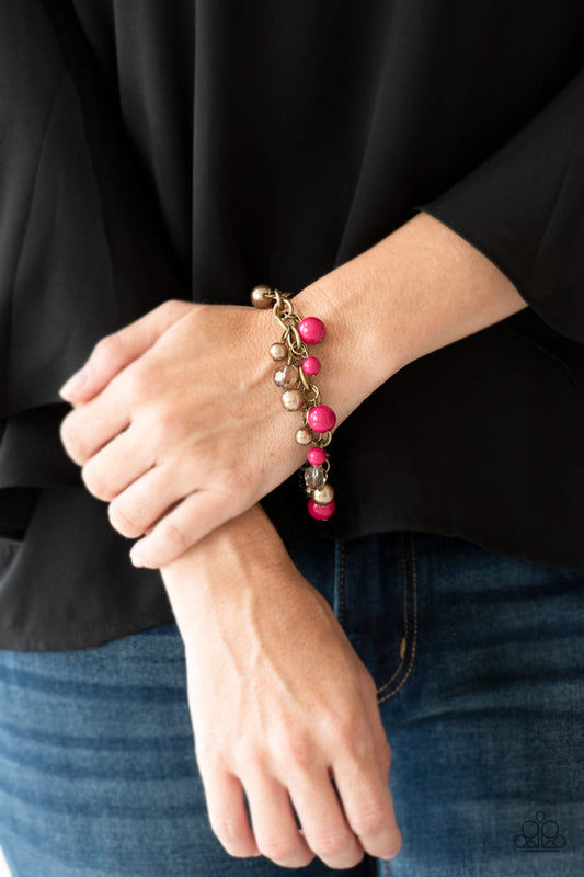 Paparazzi Grit And Glamour - Brass and Pink Bracelet