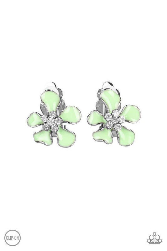 Paparazzi Island Iris - Green Clip-On Earrings
