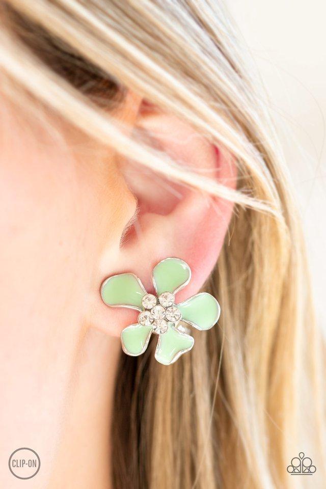 Paparazzi Island Iris - Green Clip-On Earrings