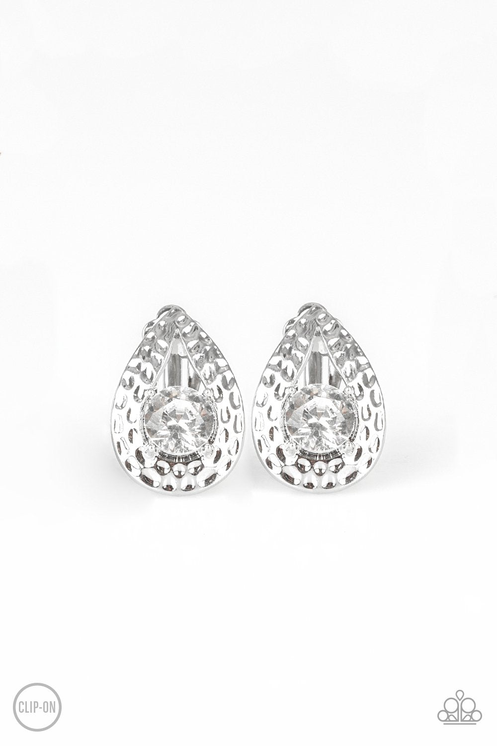 Paparazzi Elite Edge - White Clip-On Earrings