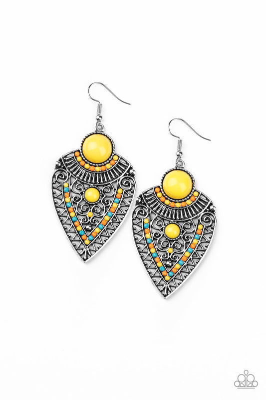 Paparazzi Tribal Territory - Yellow Multi Earrings