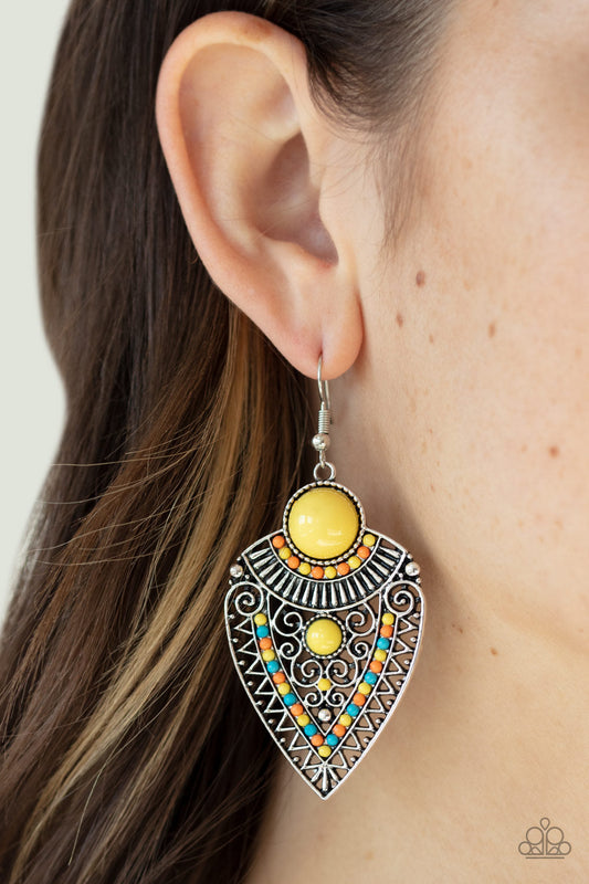 Paparazzi Tribal Territory - Yellow Multi Earrings