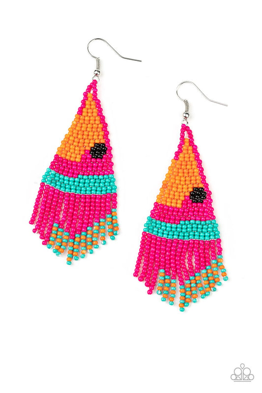 Paparazzi Brightly Beaded - Pink Earrings