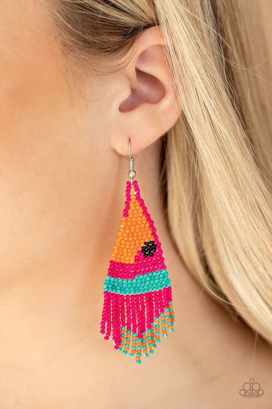 Paparazzi Brightly Beaded - Pink Earrings