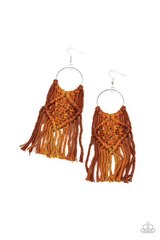 Paparazzi Macrame Rainbow - Brown Earrings